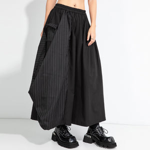 Irregular Striped Patchwork Elastic Waist Culottes