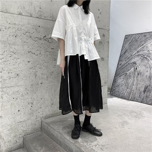 Japanese Style Irregular Pleated Loose T-shirt