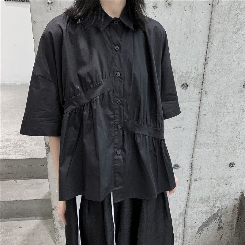Japanese Style Irregular Pleated Loose T-shirt