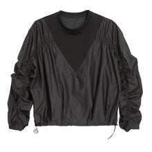 Load image into Gallery viewer, Women's Ruched Sleeve Paneled Drawstring Hem Batwing Long Sleeve Top
