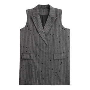 Ripped Loose Striped Suit Collar Vest Dress