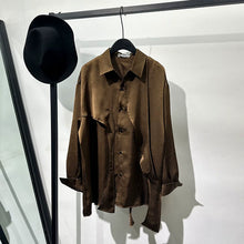 Load image into Gallery viewer, Irregular-Ribbon Satin Pleated Shirt
