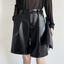 Load image into Gallery viewer, PU Leather Pants Elastic Waist Loose Straight Wide Leg Shorts
