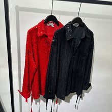 Load image into Gallery viewer, Irregular Design Sequined Lace-up Shirt
