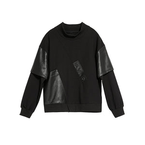 PU Leather Fake Two-piece Stand-up Collar Shirt