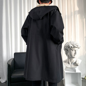 Color Block Hooded Mid-length Windbreaker Jacket