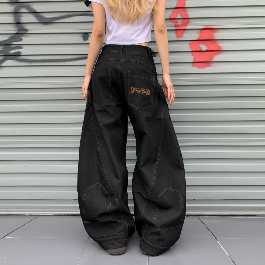 American Retro Inverted Design Embroidered Scimitar Jeans