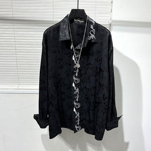 Dark Embroidered Loose Retro Shirt