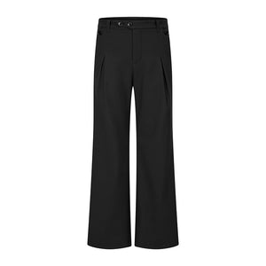 Linen Slanted Placket Double-pleat Straight Trousers