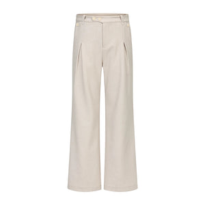 Linen Slanted Placket Double-pleat Straight Trousers