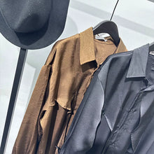 Load image into Gallery viewer, Irregular-Ribbon Satin Pleated Shirt
