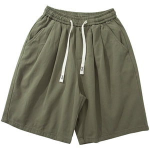 Cotton Elastic Drawstring Straight Loose Casual Shorts