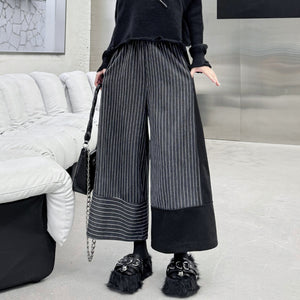 Contrast Color Casual Wide-leg Striped Straight Pants