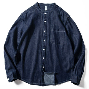 Denim Collarless Casual Loose Shirt