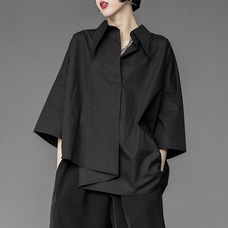 Black Asymmetric Half Sleeve Shirt