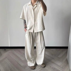 Tencel Linen Double Pleat Straight Drape Trousers
