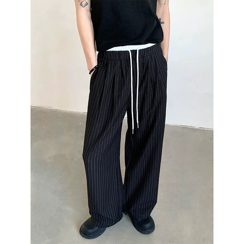 Retro High Waist Drape Striped Casual Pants