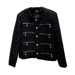 Heavy-duty Multi-zip Sequined Tweed Jacket
