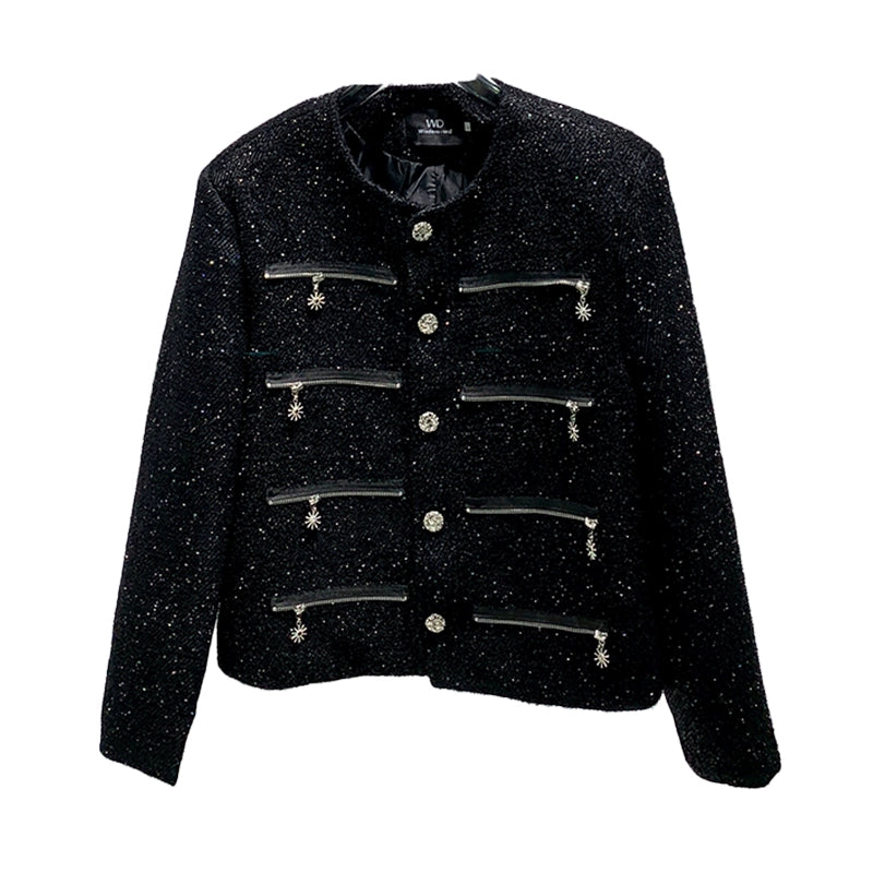 Heavy-duty Multi-zip Sequined Tweed Jacket