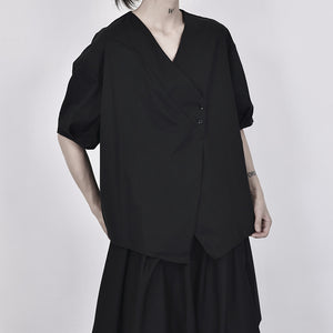 Asymmetric V-neck Loose Thin Short-sleeved Shirt