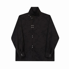 Load image into Gallery viewer, Vintage Metal Buckle Stand Collar Satin Long Sleeve Shirt

