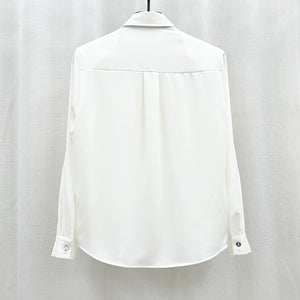 Patchwork Long Sleeve Shoulder Pad Shirt