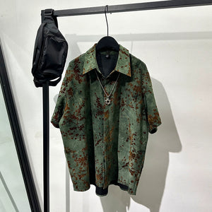 Vintage Print Loose Lapel Shirt