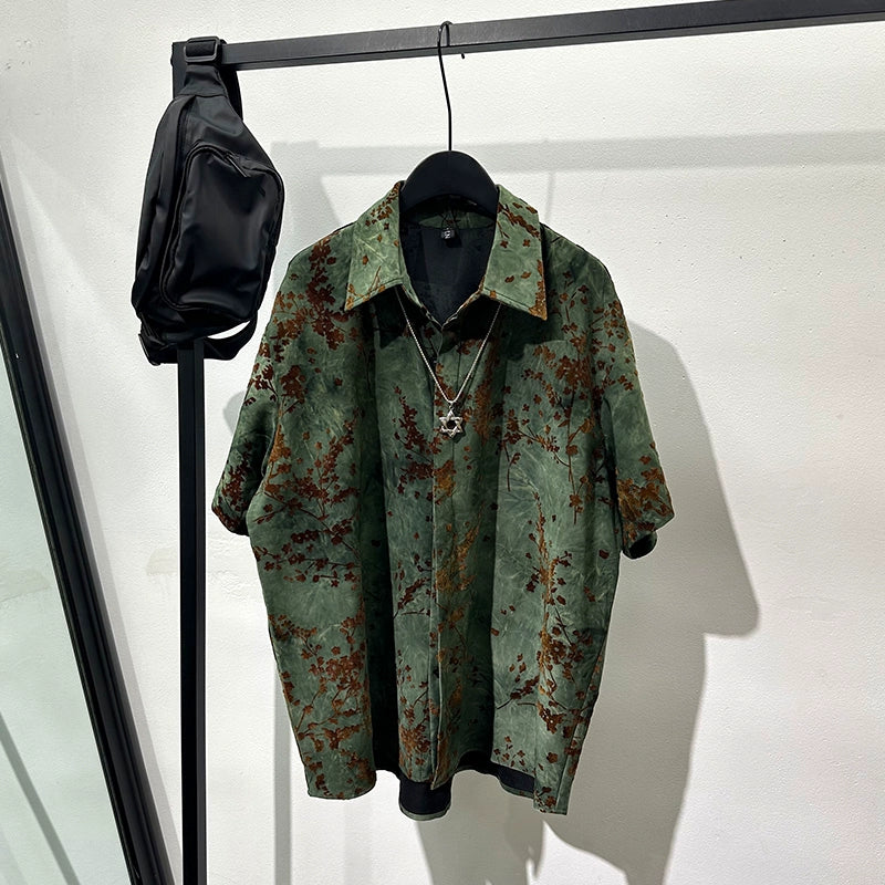 Vintage Print Loose Lapel Shirt