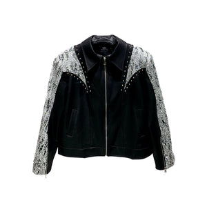 Heavy Rivet Sequin Patchwork Shoulder Pad Jacket