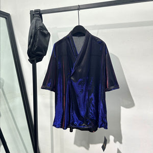 V-neck Ice Silk Loose Casual Shiny T-shirt