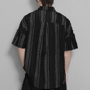 Retro Vertical Striped Fringe Patchwork Shirt