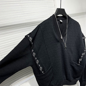 Dark Fake Two-piece Embroidered V-neck Sweatshirt