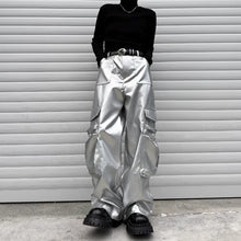 Load image into Gallery viewer, Silver Cargo Pants Stage Performance Outfit
