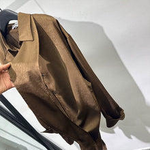 Load image into Gallery viewer, Irregular-Ribbon Satin Pleated Shirt
