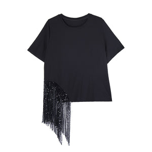 Heavy Tassel Round Neck Loose T-Shirt