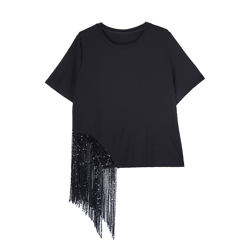 Heavy Tassel Round Neck Loose T-Shirt