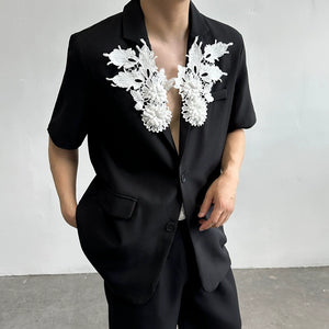 Loose Casual 3D Floral Lapel Blazer