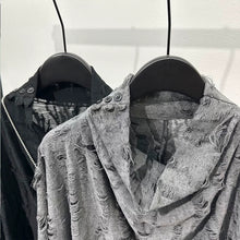 Load image into Gallery viewer, Loose-fit Distressed High-neck T-shirt
