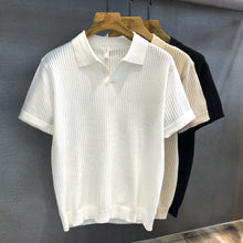 Load image into Gallery viewer, Ice Silk Hollow Pattern Knitted Lapel Polo Shirt
