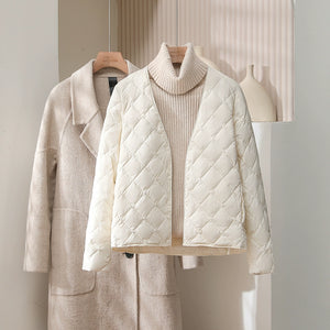 White Duck Down V-neck Down Jacket