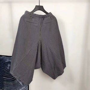 Loose Cotton and Linen Striped Drop Crotch Harem Pants