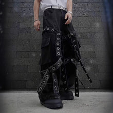 Load image into Gallery viewer, Dark Strappy Deconstructed Wide-leg Jeans

