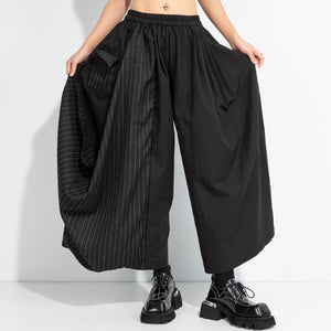 Irregular Striped Patchwork Elastic Waist Culottes
