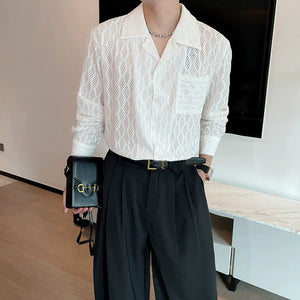 Retro Hollow Suit Collar Casual Shirt