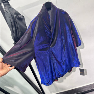 V-neck Ice Silk Loose Casual Shiny T-shirt