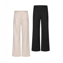 Load image into Gallery viewer, Linen Slanted Placket Double-pleat Straight Trousers
