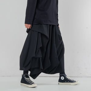 Multi-layered Pleated Cropped Wide-leg Pants