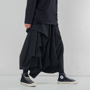 Multi-layered Pleated Cropped Wide-leg Pants Hakama
