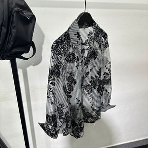 Retro Hollow Print Loose Casual Shirt
