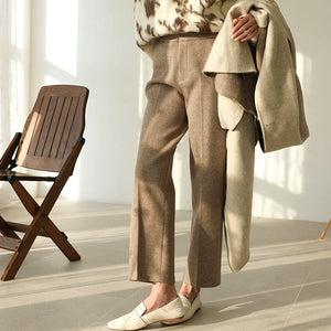 Straight Herringbone Wool Cropped Trousers